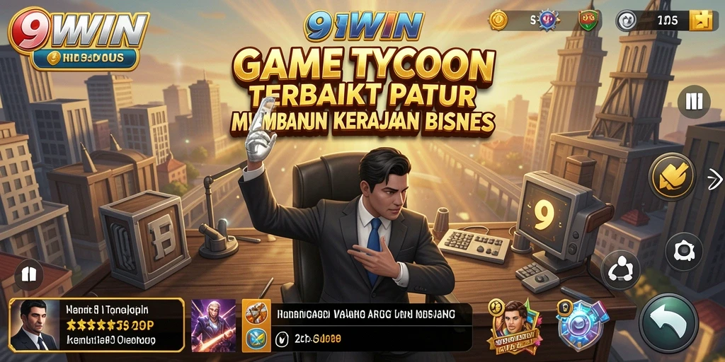 Tampilan gameplay 9WIN dengan manajemen bisnis yang menarik.