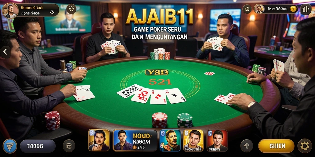 Screenshot AJAIB11 menunjukkan permainan Poker yang mendebarkan.
