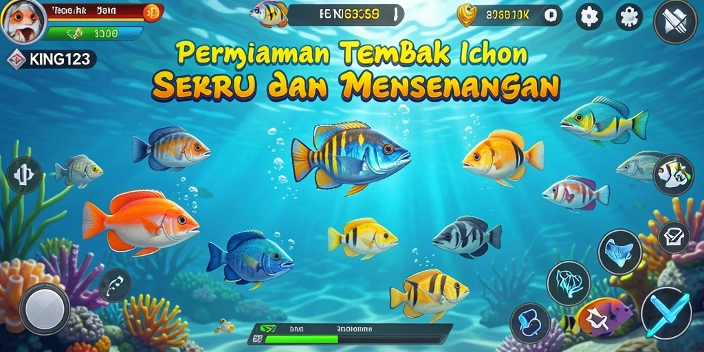 Tampilan gameplay seru dari KING123 saat menyerang ikan di laut.