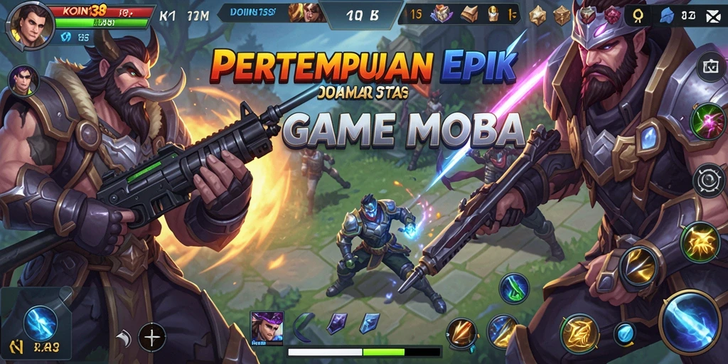 Tangkapan layar gameplay KOIN138 menampilkan pertempuran seru antar tim di arena.