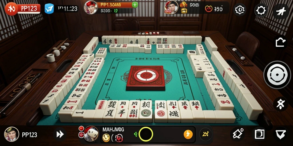 Tampilan gameplay seru dalam PP123 dengan ubin Mahjong yang berwarna-warni.
