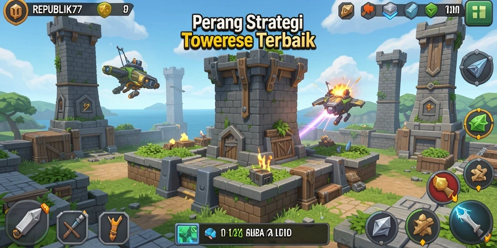 Tampilan gameplay <strong>REPUBLIK77</strong> yang penuh strategi dan aksi Tower Defense.